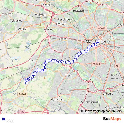 Bus 255 Schedule & Map in Stretford