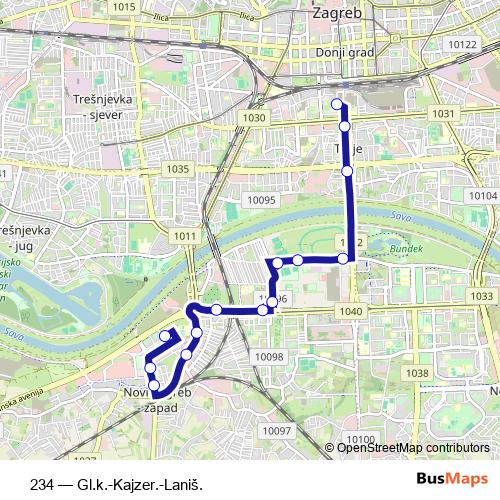 Bus 234 Stops & Times in Zagreb