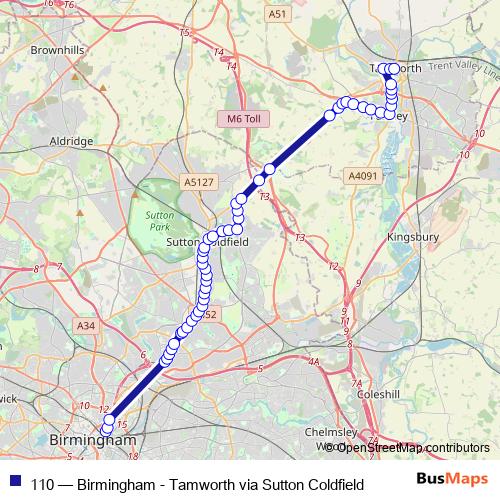 110 Route: Stops, Schedules & Maps - Birmingham - Tamworth via Sutton ...