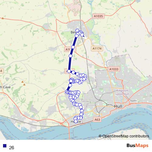 26 (Beverley - Hessle) Bus, route scheme and schedule, Cottingham