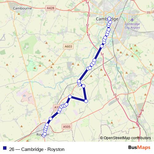 26 Route: Stops, Schedules & Maps - Cambridge - Royston