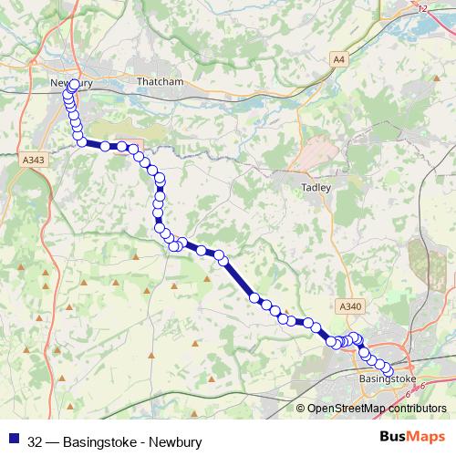 32 (Basingstoke - Newbury) Bus, route scheme and schedule, Newbury