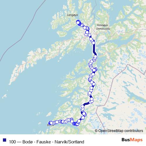 100 Route: Stops, Schedules & Maps - Bodø - Fauske - Narvik/Sortland