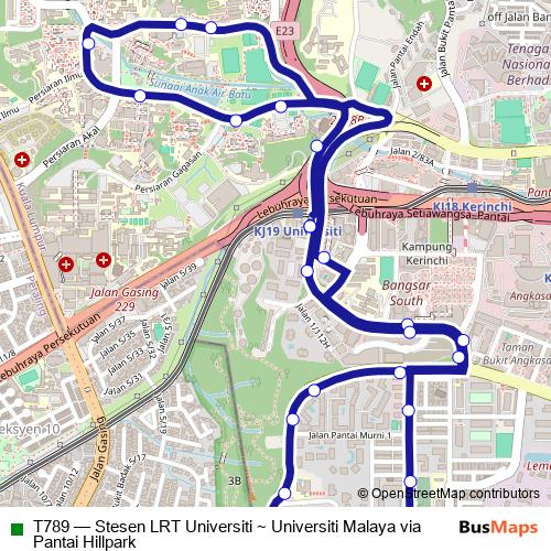 Bus route T789 - Stesen LRT Universiti ~ Universiti Malaya via Pantai ...