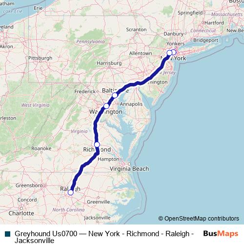 Greyhound Us0700 Route: Stops, Schedules & Maps - New York - Richmond ...