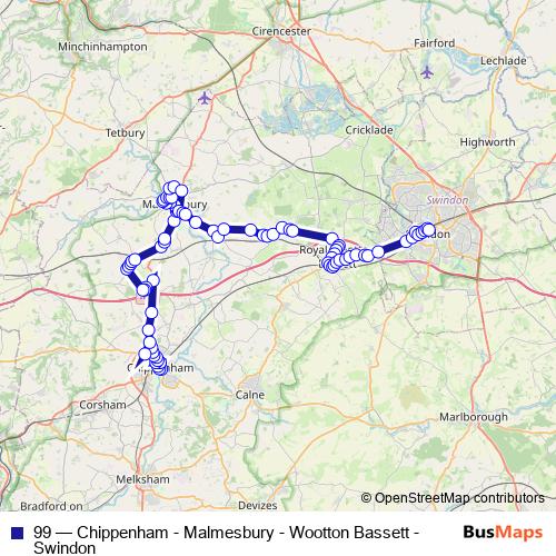 99 Route: Stops, Schedules & Maps - Chippenham - Malmesbury - Wootton ...