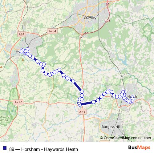 89 (Horsham - Haywards Heath) Bus, route scheme and schedule, Horsham