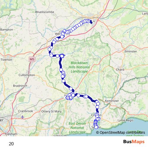 Bus 20 Stops & Times in Taunton