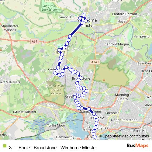 3 Route: Stops, Schedules & Maps - Poole - Broadstone - Wimborne Minster