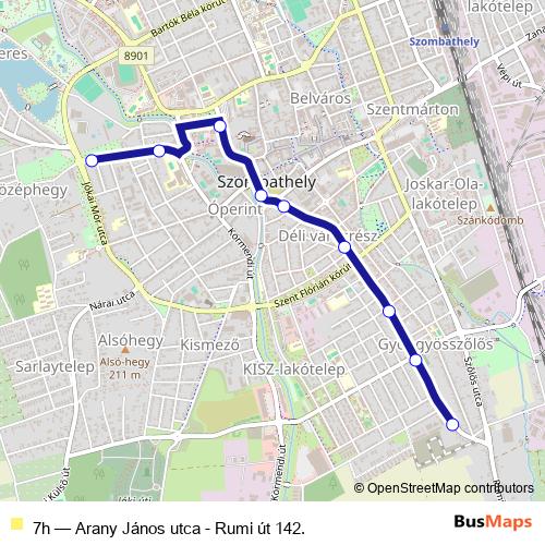 7h Route: Stops, Schedules & Maps - Arany János utca - Rumi út 142.