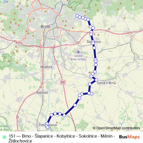 Bus 151 Schedule & Stops in Brno