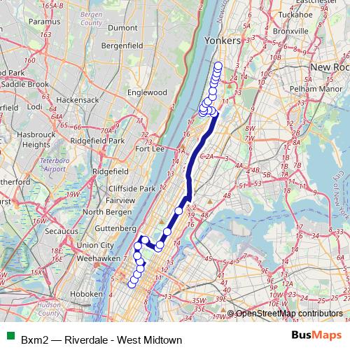 Bxm2 (Riverdale - West Midtown) Bus, route scheme and schedule, Manhattan