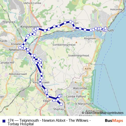 Bus route 174 - Teignmouth - Newton Abbot - The Willows - Torbay ...