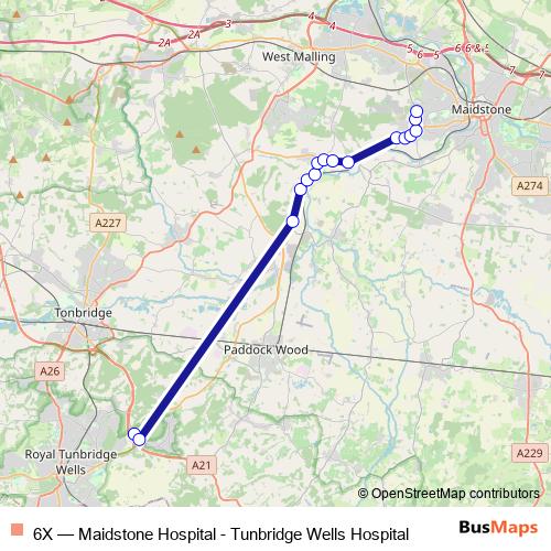 6X Route: Stops, Schedules & Maps - Maidstone Hospital - Tunbridge ...