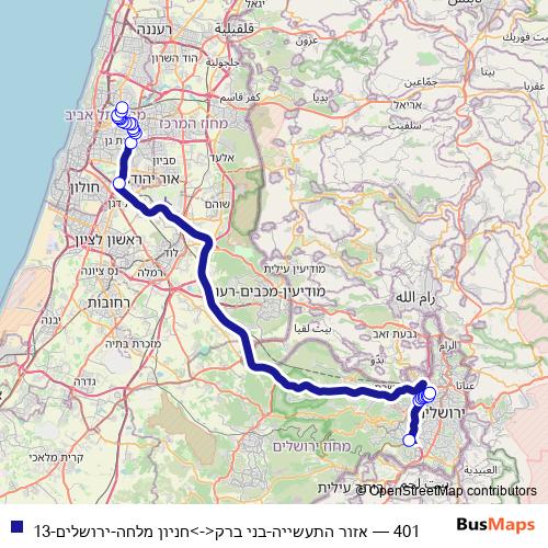 Bus 401 Schedule & Map in Tel Aviv