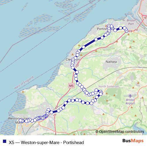 Bus route X5 in Weston-super-Mare