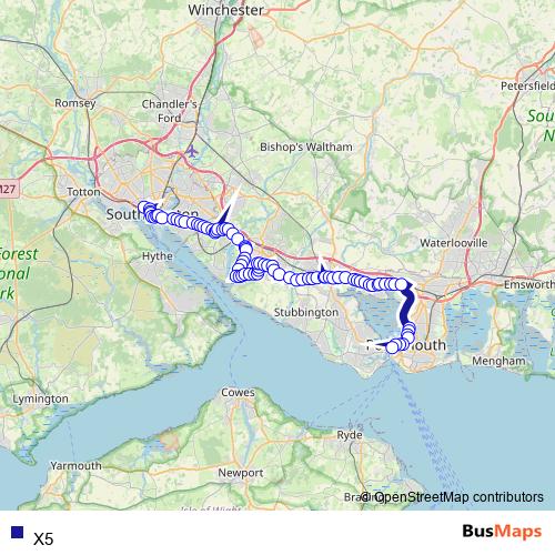 Bus route X5 - Southampton - Portsmouth in Southampton